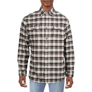 Men's Flannel Brown & White Plaid Button-Down Shirt XL